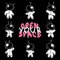 ouvert votre espace astronaute slogan imprimer. parfait pour T-shirt, autocollants, affiches. vecteur