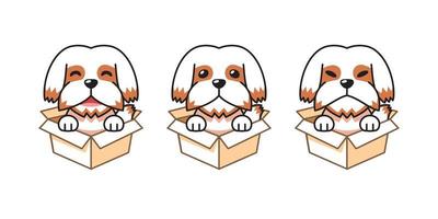 vecteur dessin animé illustration ensemble de mignonne shih tzu chien montrant différent émotions dans papier carton des boites