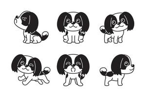 vecteur dessin animé ensemble de noir et blanc Couleur shih tzu chien