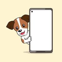 dessin animé personnage jack Russell terrier chien et téléphone intelligent vecteur