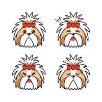 ensemble de visages de chien shih tzu de caractère montrant différentes émotions vecteur