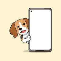 dessin animé personnage beagle chien et téléphone intelligent vecteur