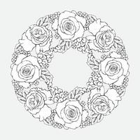 floral mandala avec des roses. contour botanique modèle. coloration page. vecteur. vecteur