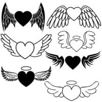 ange ailes icône vecteur ensemble. Mémorial illustration signe collection. cœur symbole ou logo.