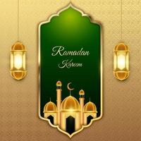 Ramadan kareem salutation d'or Contexte islamique lanterne et mosquée vecteur conception
