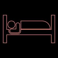 néon homme mensonges sur lit en train de dormir concept Hôtel signe rouge Couleur vecteur illustration image plat style