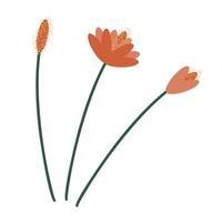 brindilles avec Orange fleurs. vecteur illustration de stylisé les plantes dans dessin animé style. isolé sur une blanc Contexte.