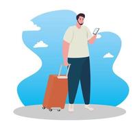 voyageur masculin avec bagages vecteur