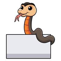 mignonne d'or couronné serpent dessin animé avec Vide signe vecteur