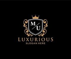 modèle initial de logo de luxe royal de lettre mu dans l'art vectoriel pour le restaurant, la royauté, la boutique, le café, l'hôtel, l'héraldique, les bijoux, la mode et d'autres illustrations vectorielles.