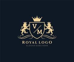 initiale vm lettre Lion Royal luxe héraldique, crête logo modèle dans vecteur art pour restaurant, royalties, boutique, café, hôtel, héraldique, bijoux, mode et autre vecteur illustration.