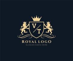 initiale Vermont lettre Lion Royal luxe héraldique, crête logo modèle dans vecteur art pour restaurant, royalties, boutique, café, hôtel, héraldique, bijoux, mode et autre vecteur illustration.