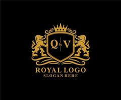 modèle initial de logo qv lettre lion royal luxe dans l'art vectoriel pour le restaurant, la royauté, la boutique, le café, l'hôtel, l'héraldique, les bijoux, la mode et d'autres illustrations vectorielles.