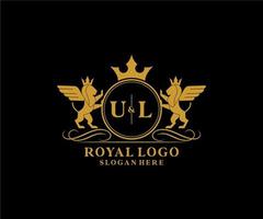 initiale ul lettre Lion Royal luxe héraldique, crête logo modèle dans vecteur art pour restaurant, royalties, boutique, café, hôtel, héraldique, bijoux, mode et autre vecteur illustration.