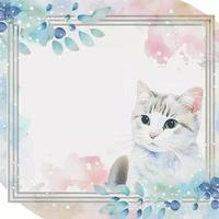 aquarelle fleur Cadre avec une chat vecteur