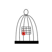 oiseau cage avec serrure. fermé volière de lignes. oiseau maison. griffonnage dessin animé vecteur