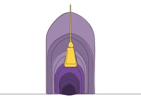 un Célibataire ligne dessin de islamique historique dôme masjid ou mosquée ornement décoration. saint endroit à prière pour Islam gens concept continu ligne dessiner conception vecteur illustration