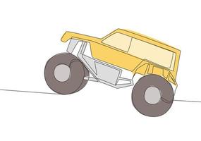 continu ligne dessin de 4x4 roue pilotage hors route jeep Piste voiture pour compétition et tournoi. se rallier aventure véhicule transport concept. un Célibataire continu ligne dessiner conception vecteur