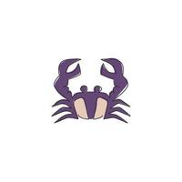 dessin au trait continu unique du petit crabe avec une grosse griffe pour l'identité du logo des fruits de mer. concept d'animal marin mignon pour l'icône du restaurant chinois. illustration vectorielle graphique de conception de dessin d'une ligne dynamique vecteur