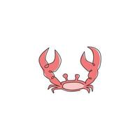 un dessin au trait continu de crabe mignon avec une grosse griffe pour l'identité du logo des fruits de mer. adorable concept d'animal marin pour l'icône du restaurant. Illustration vectorielle graphique de conception de ligne unique à la mode vecteur