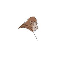 un seul dessin de tête de gorille pour l'identité du logo de l'entreprise. concept de mascotte de portrait animal primate pour l'icône de l'entreprise. ligne continue moderne dessiner illustration vectorielle de conception graphique vecteur