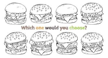 ensemble de différents types de hamburgers vecteur