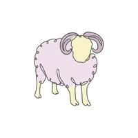 un seul dessin au trait de moutons drôles mignons pour l'identité du logo d'élevage. concept d'emblème de mascotte d'agneau pour l'icône d'élevage. illustration vectorielle de ligne continue moderne dessin graphique vecteur