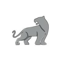 dessin au trait continu unique d'un léopard élégant pour l'identité du logo de l'équipe de chasseurs. concept dangereux de mascotte animale de mammifère de jaguar pour le club de sport. illustration de conception graphique de vecteur de tirage d'une ligne moderne