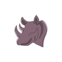un seul dessin d'une tête de rhinocéros forte pour l'identité du logo du parc national de conservation. concept de mascotte d'animal rhinocéros africain pour le zoo national safari. illustration de conception de dessin en ligne continue vecteur