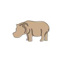 un seul dessin au trait d'un grand hippopotame mignon pour l'identité du logo de l'entreprise de jouets pour enfants. énorme concept amical de mascotte d'animal hippopotame pour le zoo national de safari. ligne continue dessiner illustration vectorielle de conception vecteur