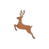 un dessin au trait continu de renne sauvage sautant pour l'identité du logo du parc national. concept élégant de mascotte d'animal de mammifère mâle pour la conservation de la nature. illustration de conception de dessin vectoriel à une seule ligne