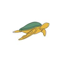 un dessin au trait continu de tortue de mer sauvage pour l'identité du logo du parc aquatique aquatique. concept de mascotte animal reptile océan mignon pour l'organisation de l'environnement. illustration de conception de vecteur de dessin à une seule ligne