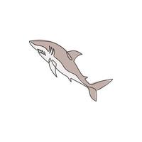 un dessin au trait continu du prédateur de poisson de mer de requin pour l'identité du logo de l'aquarium de la vie sous-marine. concept d'animal marin sauvage pour la mascotte de la fondation des amoureux de la nature. illustration de conception de dessin à une seule ligne vecteur