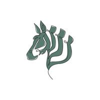 un dessin au trait continu de la tête de zèbre pour l'identité du logo du zoo safari du parc national. cheval d'afrique avec concept de rayures pour la mascotte de l'entreprise. illustration graphique de conception de dessin à une seule ligne à la mode vecteur