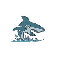 un seul dessin au trait du souverain de la mer, requin pour l'identité du logo de l'entreprise. concept de poisson de mer dangereux pour la mascotte de l'organisation de la paix de la nature océanique. ligne continue dessiner illustration vectorielle de conception vecteur