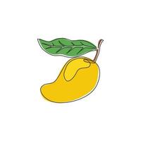 un dessin au trait continu de mangue biologique saine pour l'identité du logo du verger. concept de fruits tropicaux frais pour l'icône de jardin de fruits. Illustration graphique de vecteur de dessin de ligne unique moderne