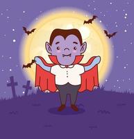 garçon dans un costume de vampire pour halloween la nuit vecteur