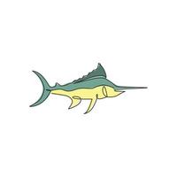 un dessin au trait continu du grand marlin sauvage pour l'identité du logo de la société marine. concept de mascotte de poisson de natation pour l'icône de compétition de pêche. Dessiner une seule ligne graphique d'illustration vectorielle vecteur