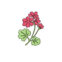 un seul dessin au trait de géranium frais de beauté pour le logo du jardin. concept de fleur de géraniums décoratifs imprimable pour le textile de tissu de mode. ligne continue à la mode dessiner illustration vectorielle de conception vecteur