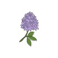 Un seul dessin au trait beauté frais syringavulgaris pour l'impression d'affiches d'art mural de décoration intérieure. fleur lilas décorative imprimable pour carte d'invitation. ligne continue moderne dessiner illustration vectorielle de conception vecteur