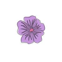 une seule ligne de dessin de beauté mauve violette fraîche pour le logo de jardin. fleur décorative imprimable de malva sylvestris pour l'affiche d'art de mur de décoration à la maison. ligne continue moderne dessiner illustration vectorielle de conception vecteur
