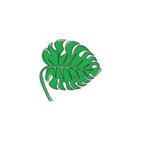 une seule ligne dessinant une plante de monstera à feuilles tropicales de beauté mignonne. concept de plante d'intérieur décorative imprimable pour l'ornement de décoration murale. illustration vectorielle de ligne continue moderne dessin graphique vecteur