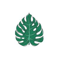 une seule ligne continue dessinant une plante de monstera à feuilles tropicales exotiques. concept de plante d'intérieur décorative imprimable pour l'ornement d'affiche de décoration murale à la maison. Une ligne moderne dessiner illustration graphique vectorielle de conception vecteur