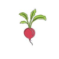 un seul dessin de radis rouge biologique sain entier pour l'identité du logo de la ferme. concept de culture fraîche pour l'icône de légume-racine comestible. ligne continue moderne dessiner illustration graphique vectorielle de conception vecteur