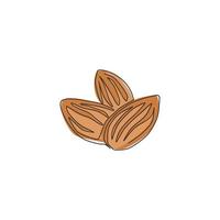 un dessin au trait continu d'un groupe entier d'amandes biologiques saines pour l'identité du logo du jardin. concept de graines comestibles fraîches pour l'icône de fruits. Illustration vectorielle graphique de conception de dessin de ligne unique moderne vecteur