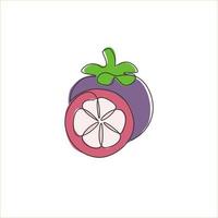 un dessin au trait continu de mangoustan bio sain entier et à moitié coupé pour l'identité du logo du verger. concept de fruits frais pour l'icône de jardin fruitier. illustration vectorielle de conception de dessin à une seule ligne moderne vecteur