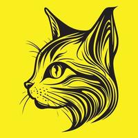 mignonne chat visage icône noir contour vecteur isolé sur Jaune arrière-plan, chat tête vecteur dessin