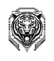 tigre rugissement vecteur illustration noir et blanc style