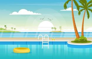 piscine extérieure de l'hôtel avec vue sur les palmiers vecteur
