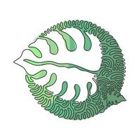 dessin au trait continu simple feuille de monstera minimale. concept de style botanique pour affiches, art mural, sac fourre-tout, t-shirt, impression d'autocollants. style de fond de cercle de boucle de tourbillon. vecteur de conception de dessin à une ligne